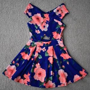 Windsor Royal Blue Floral Off The Shoulder Dress - Perfect Summer Wedding Guest